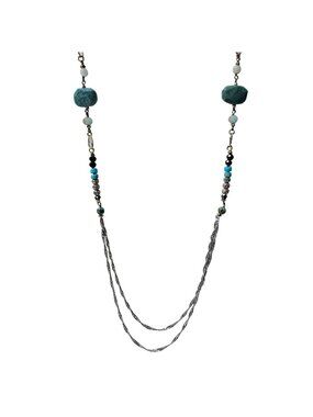Nakamol Necklace Teal Green Beaded Layered Chains Mixed Metal Boho Lagenlook
